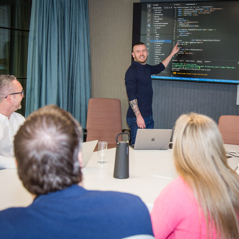 Our tech coach James talking us through a section of code built on our return to tech programme